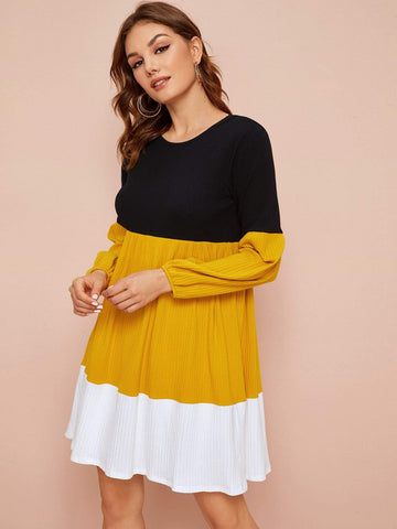 Colour-block Rib-Knit Tee Dress