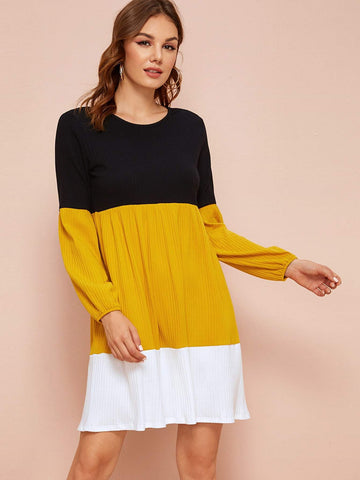 Colour-block Rib-Knit Tee Dress