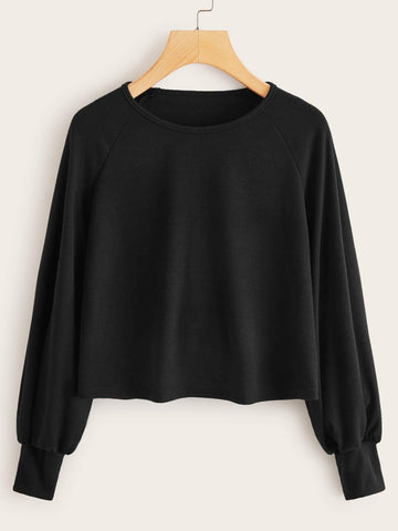 Solid Raglan Sleeve Crop Tee