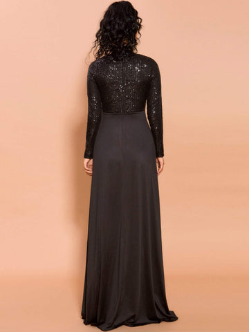 Missord Mock-neck Sequin Fit & Flare Prom Dress