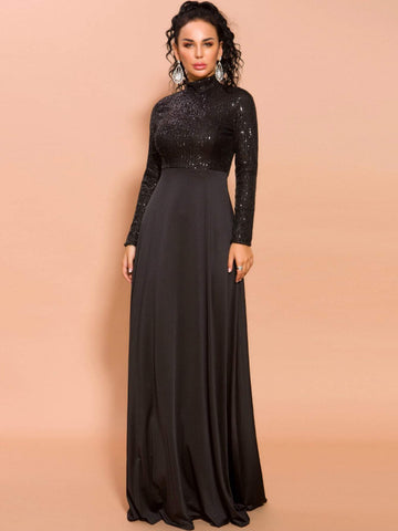 Missord Mock-neck Sequin Fit & Flare Prom Dress