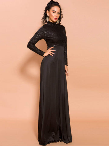Missord Mock-neck Sequin Fit & Flare Prom Dress