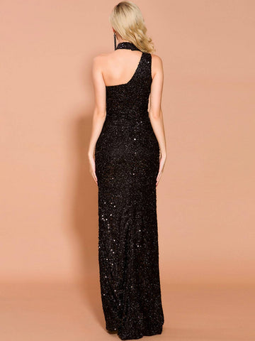 Missord One Shoulder Split Thigh Sequin Prom Dress