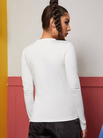 Mock Neck Abstract Graphic Slim Tee