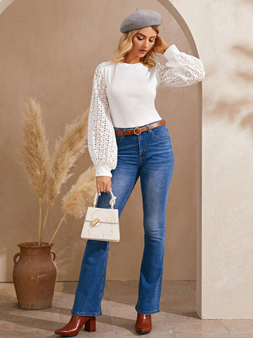 Eyelet Embroidery Skinny Tee