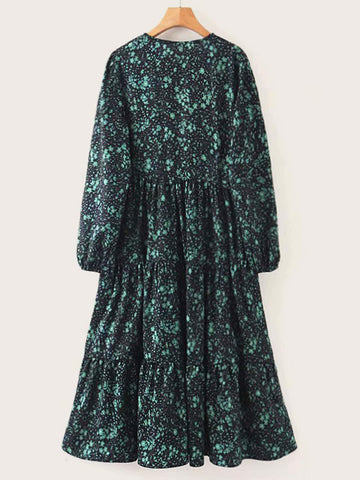 Ditsy Floral Ruffle Hem Smock Dress