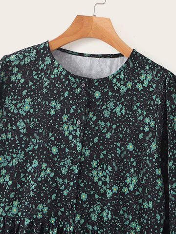 Ditsy Floral Ruffle Hem Smock Dress