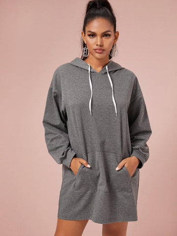 Kangaroo Pocket Drawstring Hooded Sweatshirt Dress