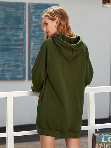 Raglan Sleeve Drawstring Sweatshirt Dress