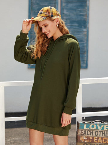 Raglan Sleeve Drawstring Sweatshirt Dress