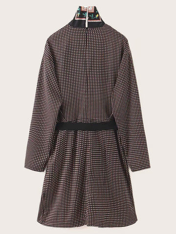 Polka Dot Tie Neck Belted Dress