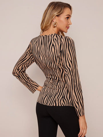 Zebra Striped Wrap Top