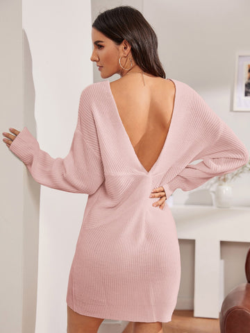 Drop Shoulder Twist V-back Jumper Dress