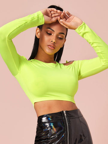 Neon Lime Cold Shoulder Ring Detail Crop Top