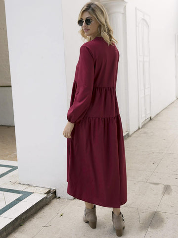 Notched Solid Ruched Smock Dress