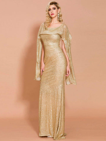 Missord Draped Split Thigh Sequin Formal Dress