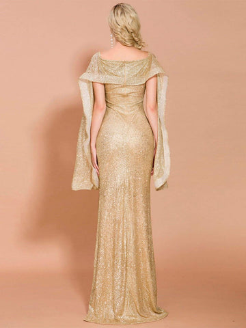 Missord Draped Split Thigh Sequin Formal Dress