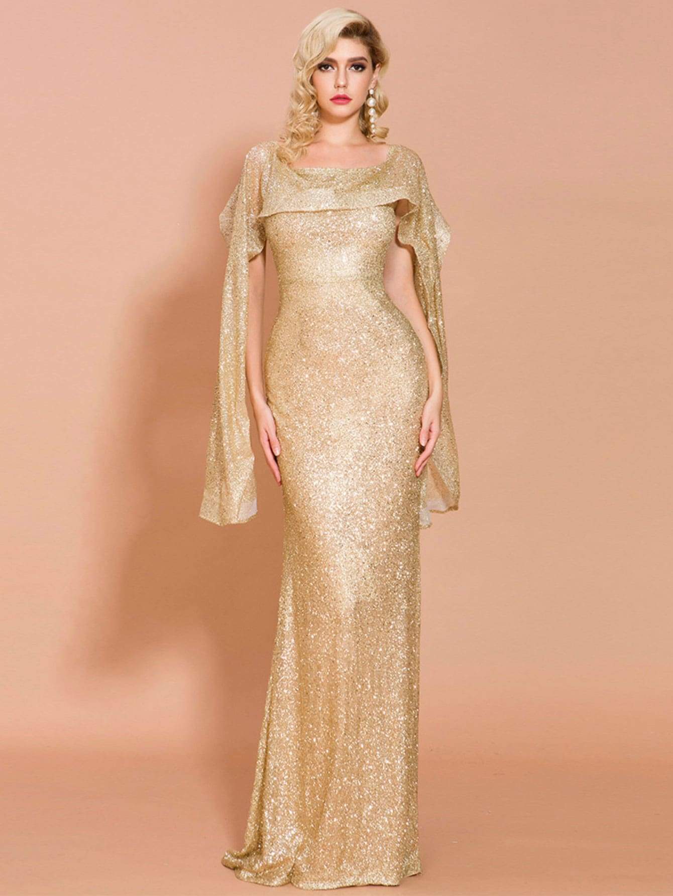 Missord Draped Split Thigh Sequin Formal Dress