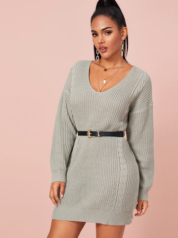 Drop Shoulder Solid Jumper Dress Without Belt
