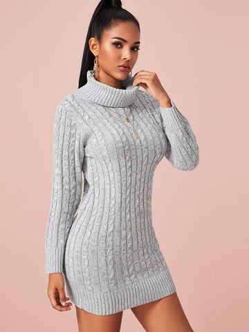 Turtleneck Cable Knit Bodycon Jumper Dress