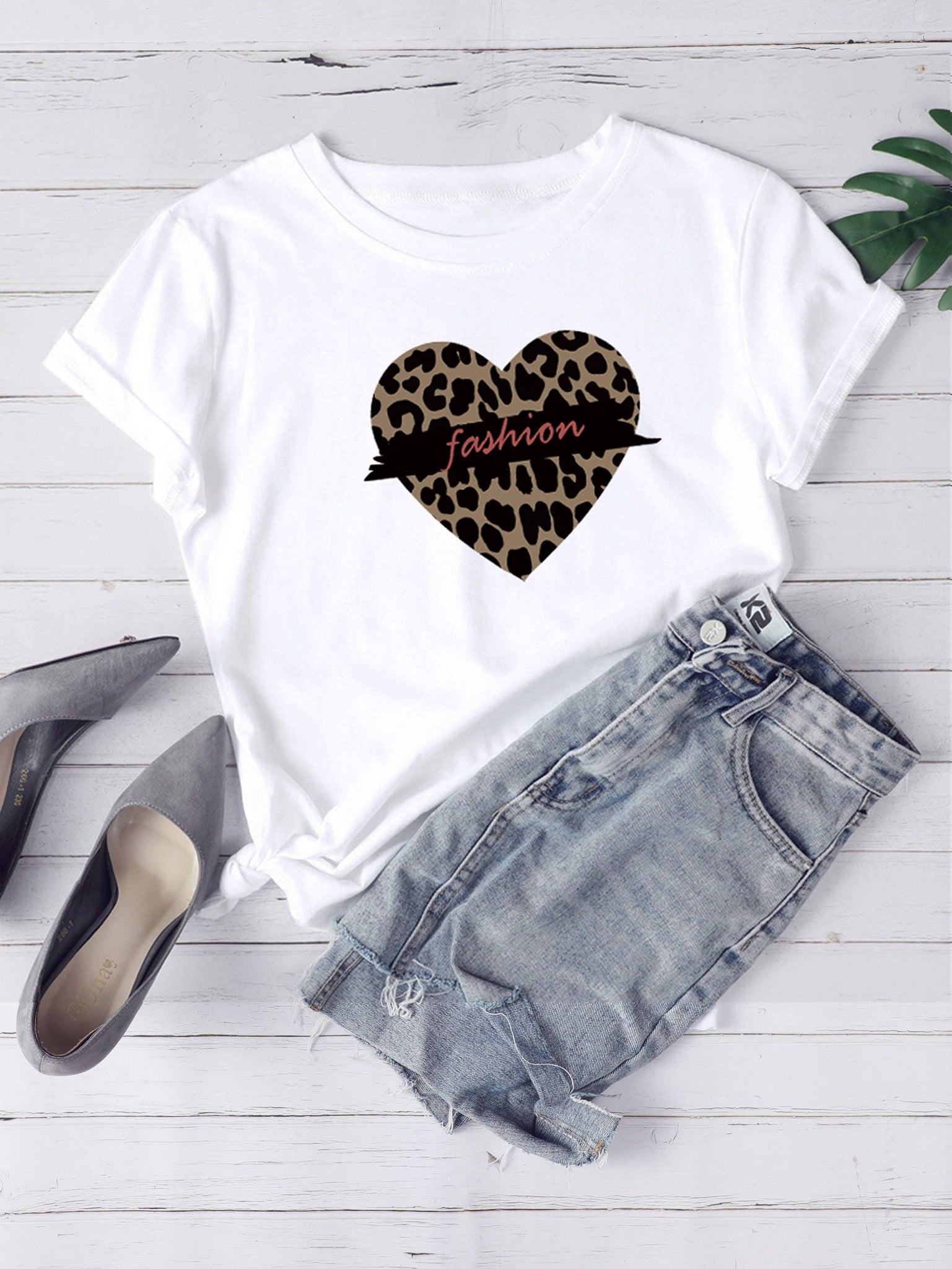 Leopard Heart & Letter Graphic Tee