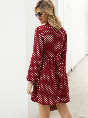 Notched Polka Dot Smock Dress