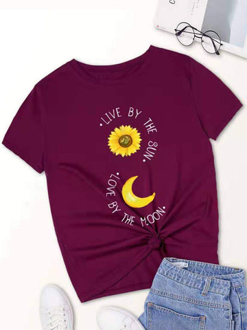 Floral And Slogan Graphic Tee