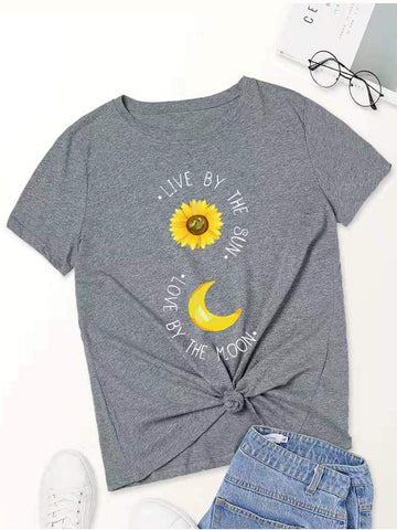 Floral And Slogan Graphic Tee