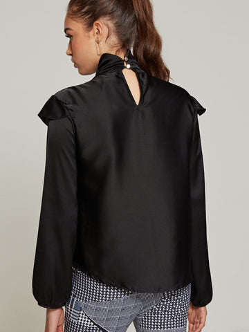 Ruffle Shirred Pussybow Blouse