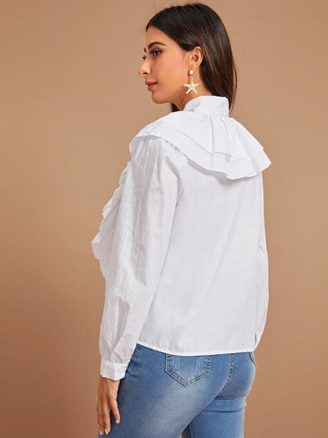 Ruffle Trim Tie Neck Blouse