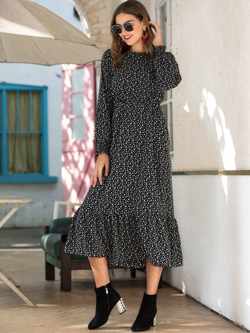Ditsy Floral Flounce Hem Dress
