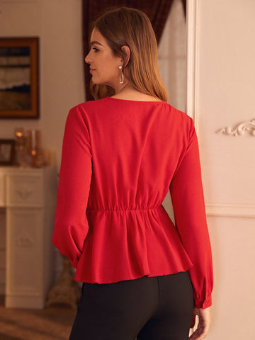 V-neck Ruffle Trim Blouse