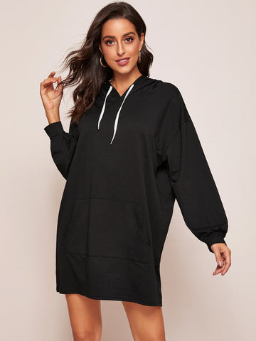 Kangaroo Pocket Drawstring Hooded Sweatshirt Dress