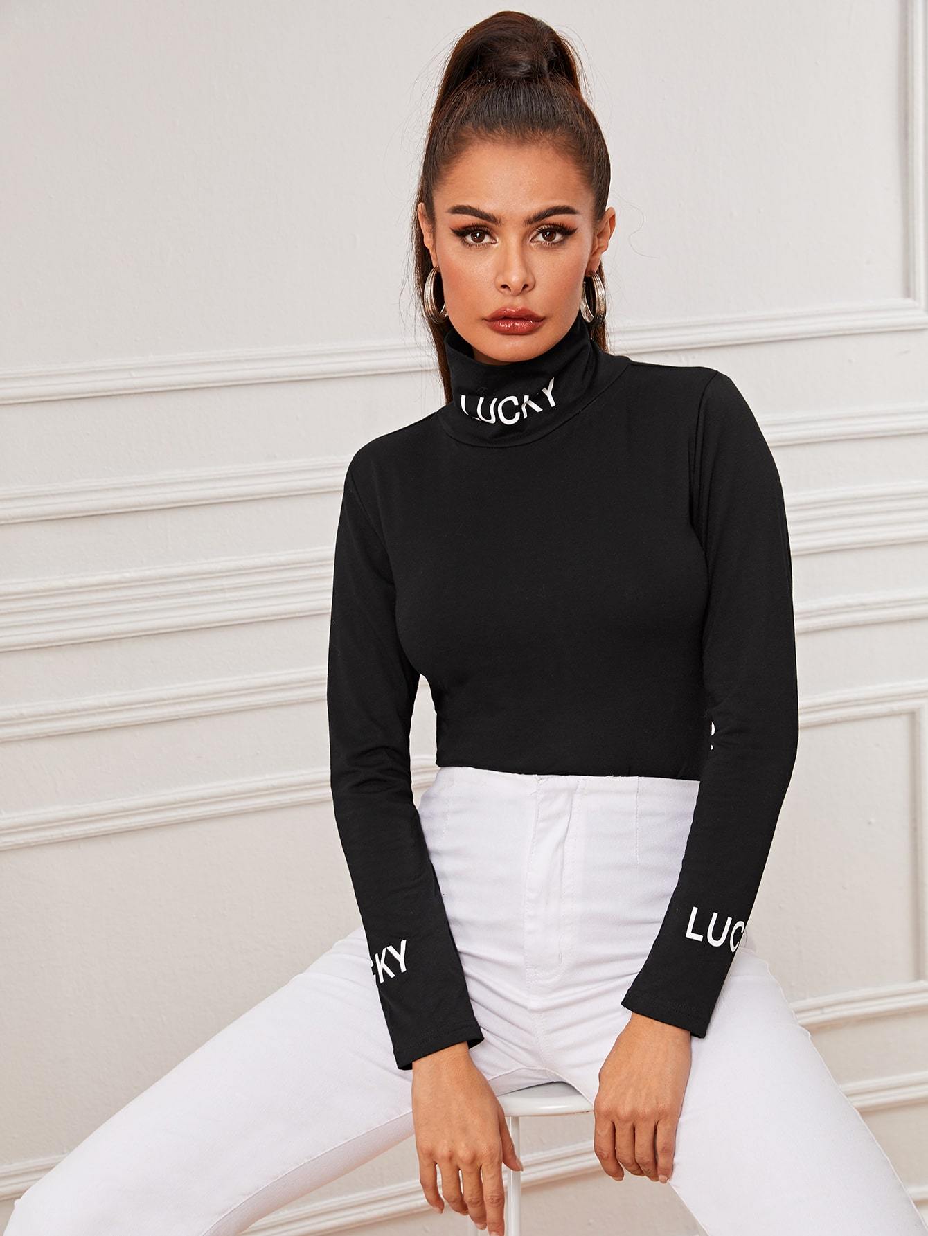Letter Graphic High Neck Tee