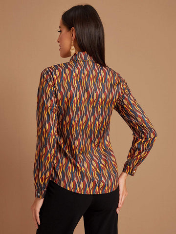 Graphic Lettuce Frill Trim Blouse