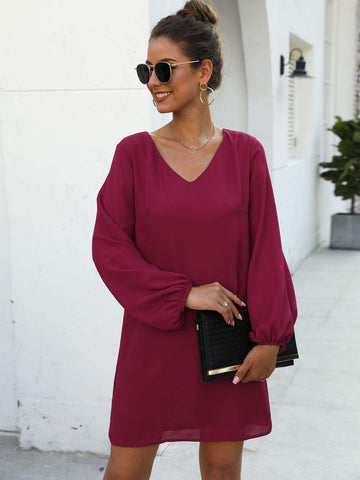 Solid V-neck Tunic Dress