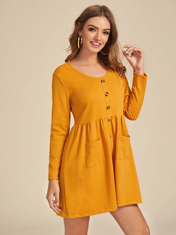 High Waist Flare Hem Short Dress