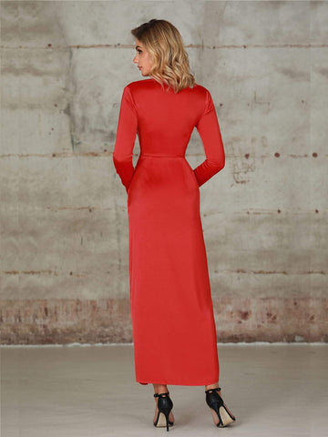 Double Crazy Deep V Neck Twist Asymmetrical Hem Satin Dress