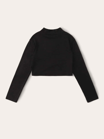 Letter Graphic Mock Neck Tee