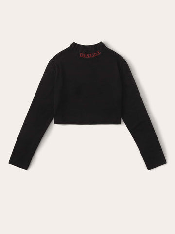 Letter Graphic Mock Neck Tee