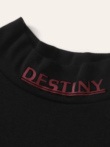 Letter Graphic Mock Neck Tee