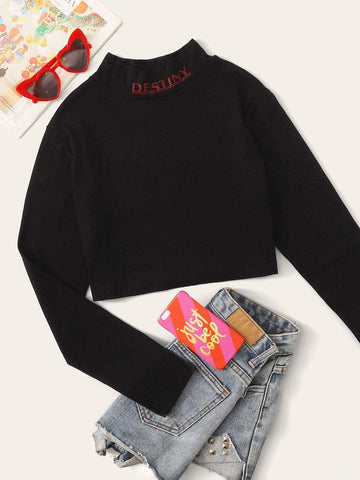Letter Graphic Mock Neck Tee
