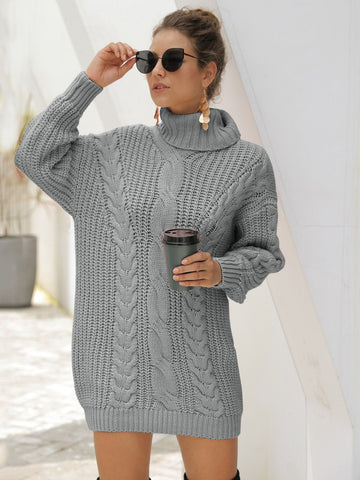 Turtleneck Cable Knit Jumper Dress