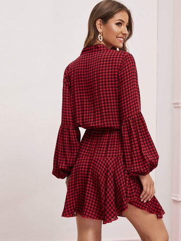 Gingham Asymmetrical Hem Shirt Dress