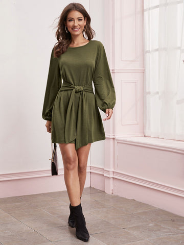 Solid Self Tie Tee Dress