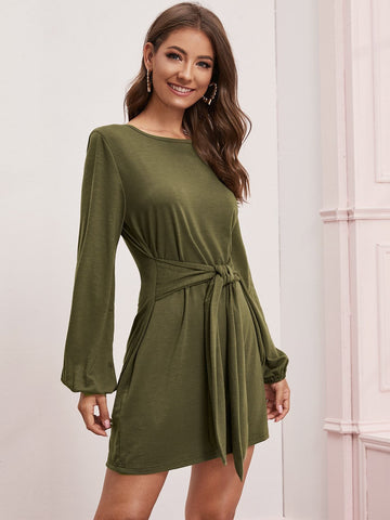 Solid Self Tie Tee Dress