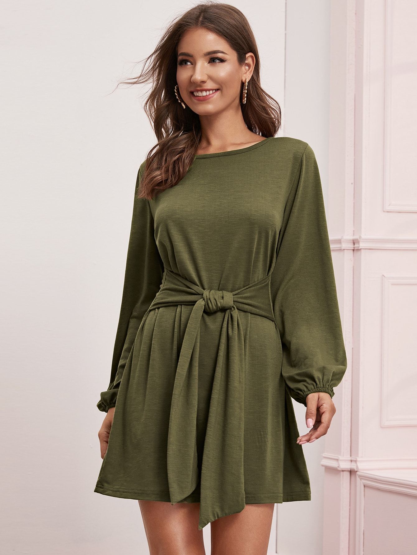 Solid Self Tie Tee Dress