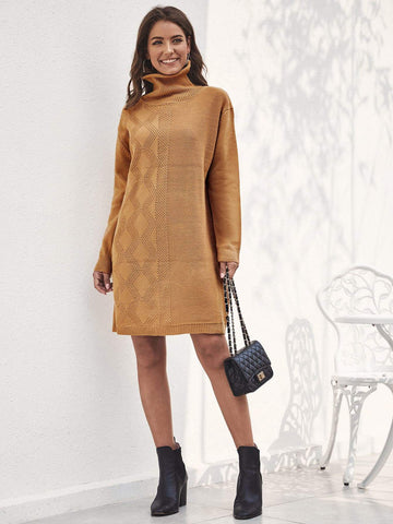 Argyle Knit Turtleneck Jumper Dress