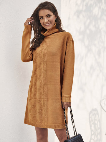 Argyle Knit Turtleneck Jumper Dress