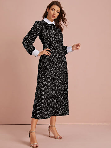 Contrast Collar Confetti Heart Shirt Dress